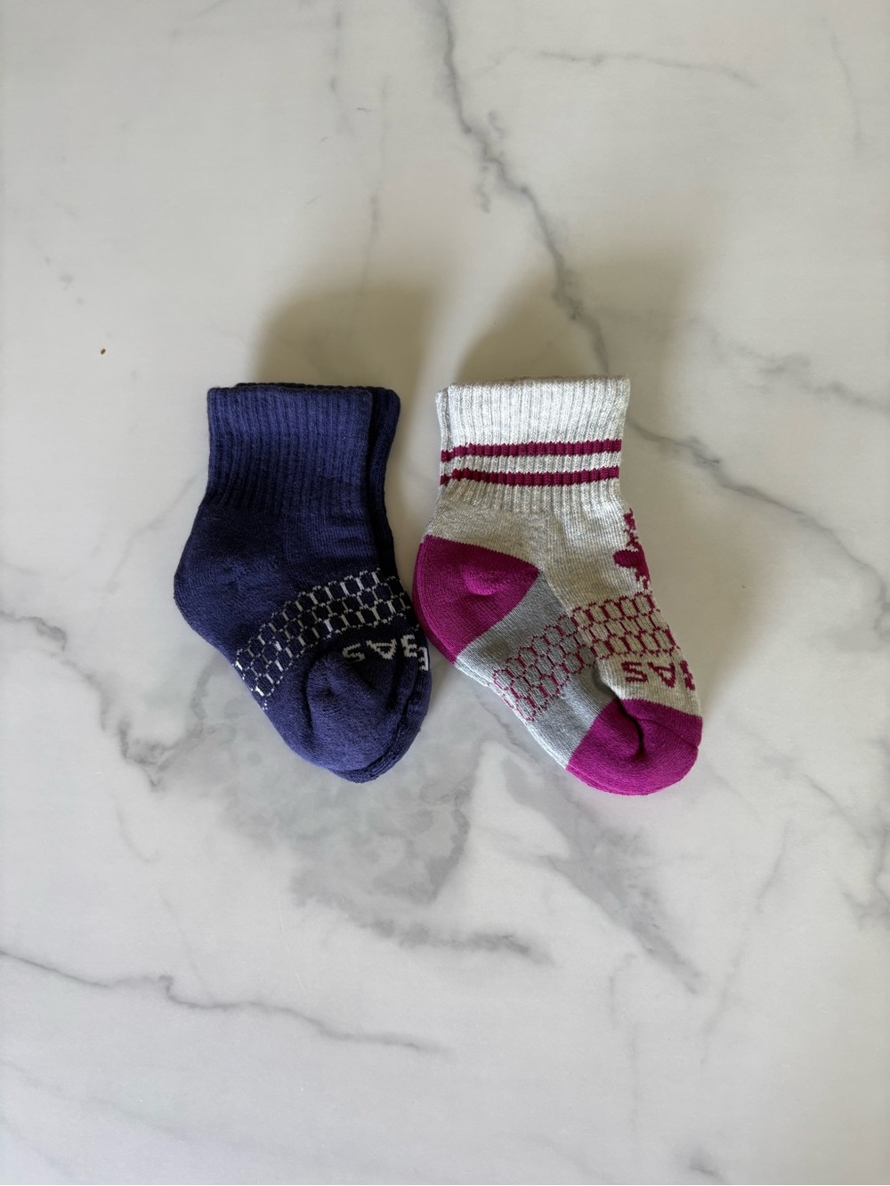 Toddler Kids Non-Slip Crew Socks - Purple and Gray with Pink Accents pack of 2